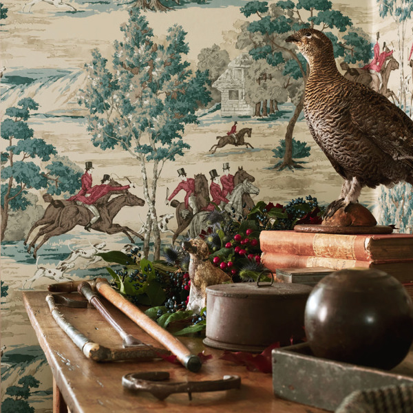 Tally Ho Teal/Ruby Wallpaper by Sanderson